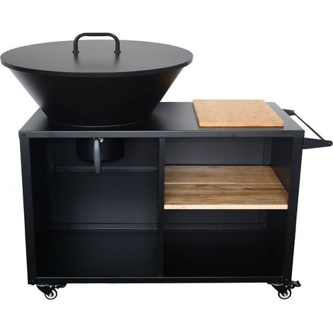 Cooking brazier Ø80cm with cooking grill, storage space and lid black 133.7x83.5x11.2 cm - Stromboli