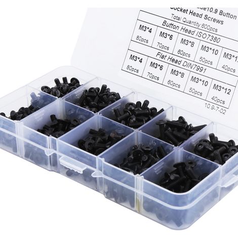 600 vis M3 noires de classe 10.9 à tête cylindrique et fraisée hexagonale haute résistance (en boîte) (1/5)