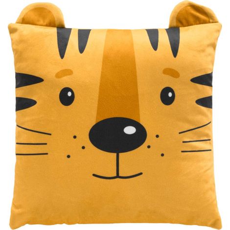 Coussin Déhoussable Compressé 40 x 40 cm – Velours Imprimé Enfant – Dessin Placé "Tigry" - 40x40cm - Ocre (1/2)