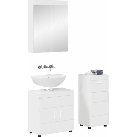 Maison Exclusive - Badezimmermöbel-Set TULUM 3 pcs Hochglanz Weiß (1/5)