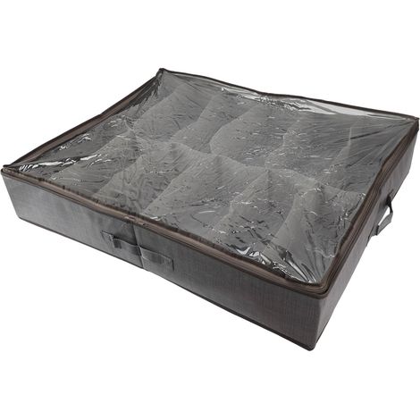 Range-chaussures escamotable sous-lit, boîte de rangement pliable en tissu gris brossé avec couvercle et fenêtre transparente (1/5)