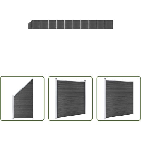 Barrière de jardin - Ensemble de panneau de clôture WPC 1830x(105-186) cm Noir (1/5)