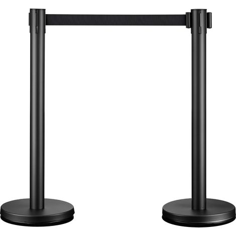 Wiltec Colonnine tendinastro 320 x 70 x 900 mm, Set 2 paletti delimitatori in acciaio con nastro nero