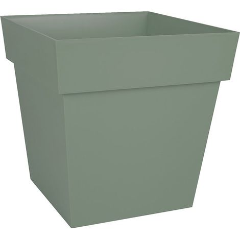 Pot de fleur carré en plastique Toscane 39 x H.39 cm vert laurier - (1/5)