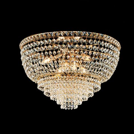 Wagner - Deckenleuchte aus Eisen und goldenem Messing mit Strasssteinen 6 Lichter H.38 - Ø52 - BL266-PL6-OR