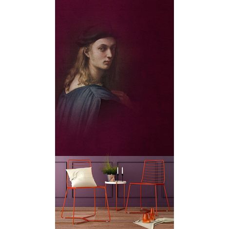 Papier peint panoramique rouge portrait | Tapisserie panoramique rouge style peinture pour salon | Papier peint panoramique idéal couloir - 270 x 200 cm (2 pièces) (1/5)