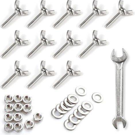 Lot de 12 vis à ailettes en forme de Y M6 x 30 mm Vis à tête papillon en acier inoxydable 304 Boulons à ailettes avec écrou hexagonal, rondelle plate et clé pour serrer à mains nues