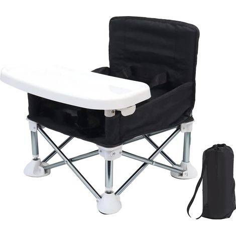 Silla de comer para bebés, diseño portátil, fácil de limpiar, color negro. (1/2)