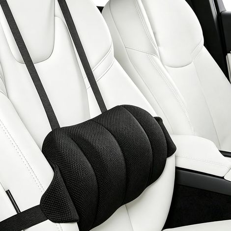 Coussin De Soutien Lombaire: Coussin Lombaire Voiture, Coussins Lombaires Ergonomique, Support Dorsal en Mousse à Mémoire avec Double Sangles pour Bureau, Maison, Voiture (Noir) (1/5)