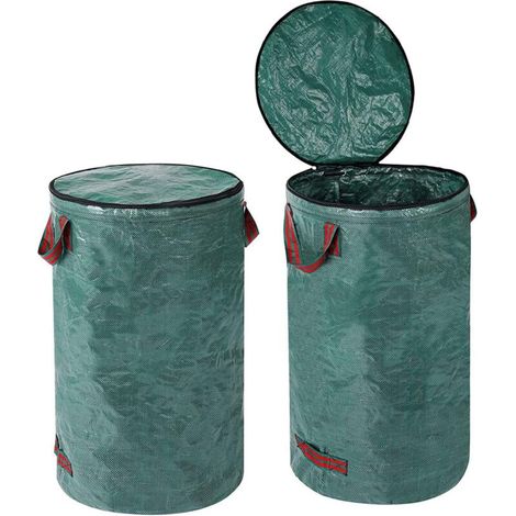 CSPARKV Lot de 2 sacs de jardin avec couvercle - 120 l - Sacs à déchets verts - Pliable - Avec poignées - Réutilisable - Auto-support - En tissu polypropylène robuste (1/4)