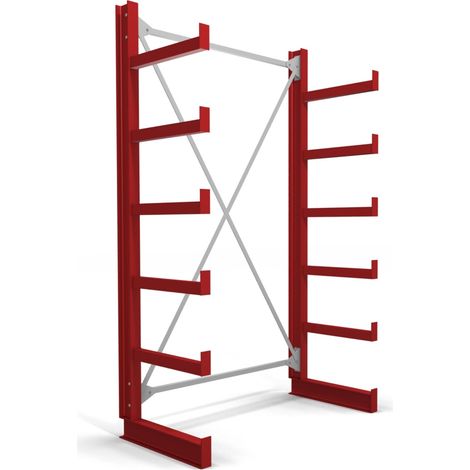 STIER Kragarmregal einseitig 1 Feld mit 5 Ebenen 1300x2000x500mm feuerrot
