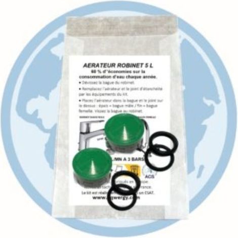 Lot de 2 aérateur régulateur de débit pour robinet 5 L/mn avec joints + notice