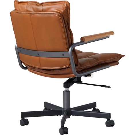 Ergonomischer Bürostuhl aus braunem Leder mit Rollen und Eichenarmlehnen MODENUIT (1/5)