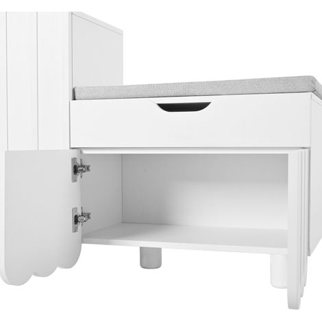 Zapatero con asiento y cajón de MDF blanco 90 x 35 x 74,5 cm (1/5)