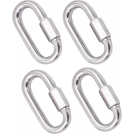 4 Pièces Mousqueton en Acier Inoxydable Robuste, M8 304 Verrouillage Rapide à Vis, Quick Link Keychain Buckle pour la Maison, Le Camping, l'escalade, la Randonnée, Les Voyages,500KG Capa (1/5)