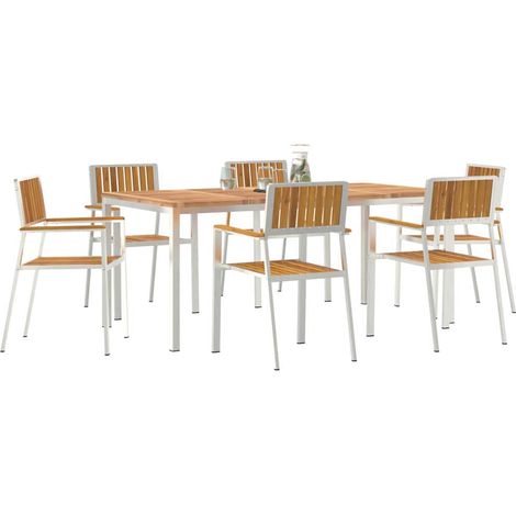 Ensemble de repas extérieur 7 pcs Marron Bois d'Acacia Massif