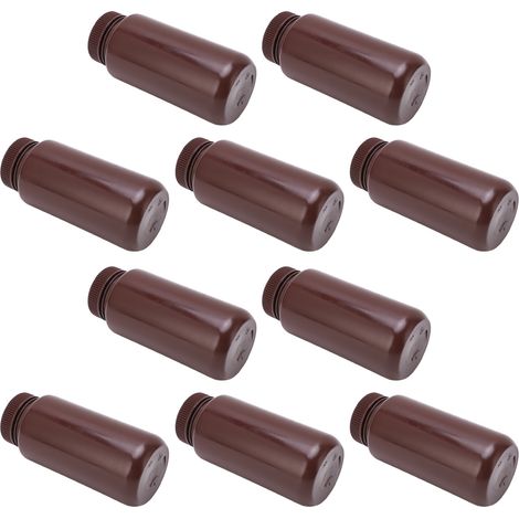Lot de 10 bocaux bruns de 500 ml avec couvercle hermétique, récipients en plastique à large ouverture pour échantillons de réactifs. (1/5)