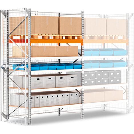 Gesicherte Palettenregale 4 Ebenen + Paletten 2 Ebenen - Höhe 4500mm - Länge 2700mm - RAYOHYBS/5N/4527