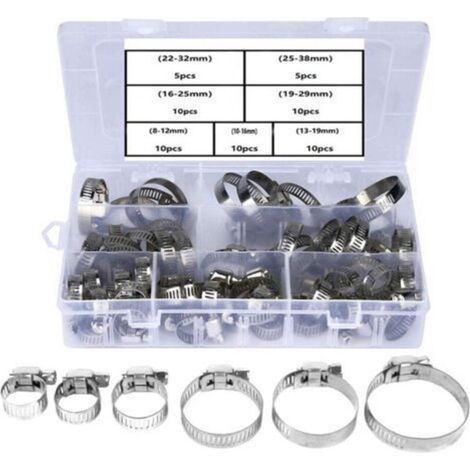 60 Pieces Hose Clamps 7 Sizes 8-38mm Adjustable Range Stainless Steel Clamp Pipe Joints for Family Water Pipe Fixing (1/5)