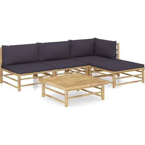 vidaXL 5 Piece Garden Lounge Set with Dark Grey Cushions Bamboo