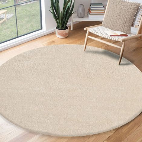Tapis Moderne Moelleux à Poils Courts, antidérapant, Lavable Jusqu’à 30°C, Super Doux, Aspect Fourrure, pour Salon et Chambre, décoratif, Beige, 200 cm Rond (1/4)