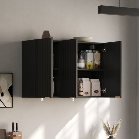 Meuble mural de cuisine 3 portes 90 x 29 x 60 cm en MDF noir OKMYHOME (1/5)