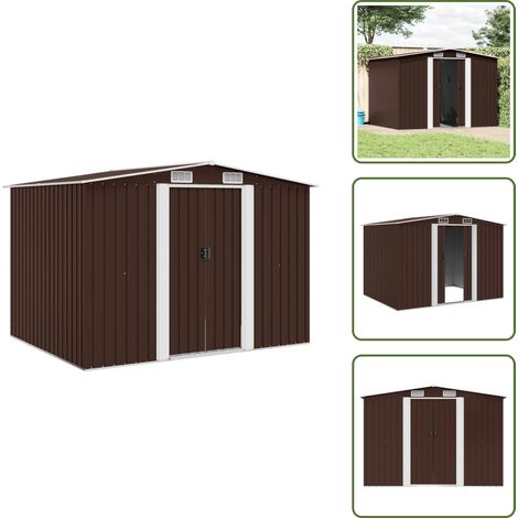 The Living Store Capanno Attrezzi da Giardino Marrone 257x205x178 cm in Acciaio - Attrezzi da giardino