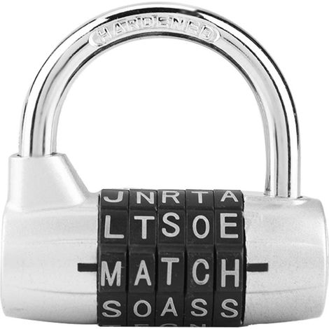Codeschloss Buchstabenschloss Combination Lock Rundbügelschloss Zahlenschloss Spind,5-stelliger Code Aus Zinklegierung Kombinationsschloss Reisekoffer Gym Locker Security Password Lock(silber) (1/5)