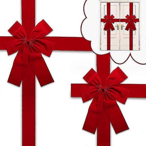 2er-Set große Weihnachtsschleifen für Schranktüren, Türspitzen, Weihnachtsbaumschleifen, rot-grüne Schleifen, Weihnachtsdekorationen für die Haustür