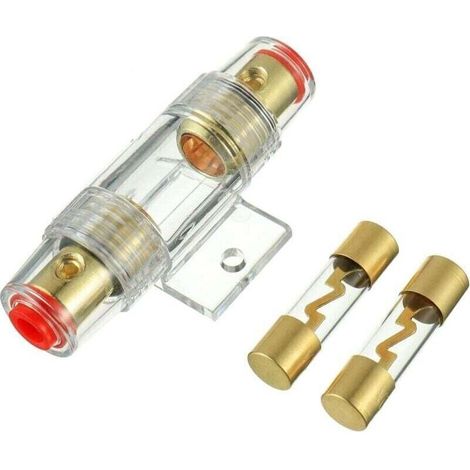 1 Porte-fusible AGU en Ligne plaqué Or et 2 fusibles AGU en Verre plaqué Or 40A pour la Protection de sécurité de l'alimentation Audio Automobile (40A) (1/4)