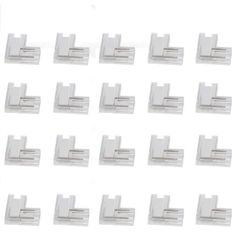 20 Stück FCOB COB-Steckverbinder, transparent, L-förmig, 8 mm (0,31 Zoll), 2-polig, V+V‑, einfarbig, für LED-Streifen