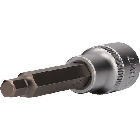 1 - Douille six pans creux - Acier chrome vanadium - Entraînement carré 1/2&34 - Longueur 10 cm - Pour mécanique et bricolage - Chromé mat - 7 mm x 10 cm