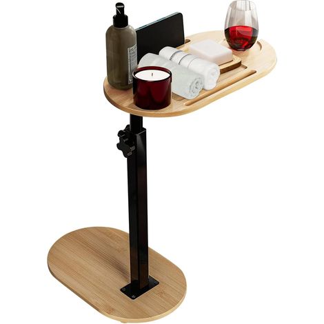 Bout de Canapé de Salon en Bambou, Table de Chevet Réglable,table d'appoint pour baignoire，Petite Table d'Appoint pour Salon, Chambre, Bureau,40824322cm (1/5)