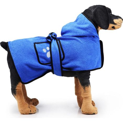 Peignoir pour chien pour petits, peignoir pour animaux de compagnie à séchage rapide, serviette de bain pour chien avec ceinture à capuche à double poche (S) (1/5)