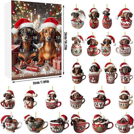 Calendrier de l'Avent 2D Teckels - Pendentif Chat - Décoration de Noël - 24 jours - Calendrier de l'Avent - Pendentif Sapin de Noël - Cadeau de Noël - C (1/5)