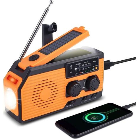 Radio à manivelle avec batterie de secours, alimentation solaire portable de 5000 mAh. (1/5)