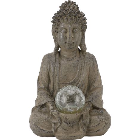 GARRYFIZH Statue de bouddha en résine, Sculpture avec lampe, pour décoration de jardin extérieur, ornement de maison