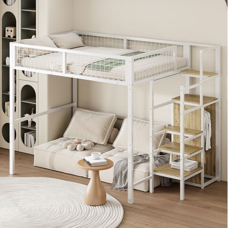 Letto a Soppalco 140x200 cm con Struttura in Metallo Bianco (1/5)