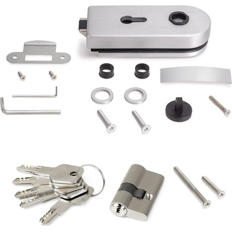 Emuca Serratura per porta in vetro con telaio in legno, cilindro con chiavi, porta in vetro 8-12mm, acciaio e alluminio, anodizz (1/5)