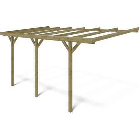 Altanka – Carport adossé en bois traité autoclave 3x5,24 m – Hauteur passage 2,10 m – Surface 15 m² – Pour abri de voiture ou terrasse