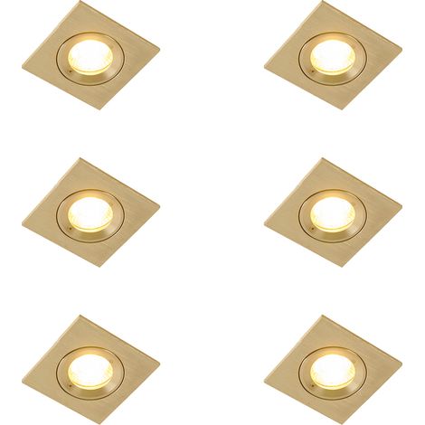 Set of 6 Modern Recessed Spotlights Gold Square IP44 - Xena (1/5)