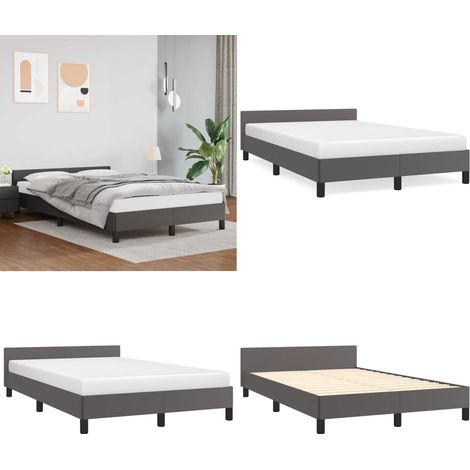 Bettgestell mit Kopfteil ohne Matratze Grau 120x200 cm - Bettsofa - Kopfteil - Kunstleder Bett - Doppelbett - Boxspringbetten - Home & Living (1/5)