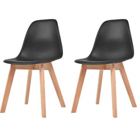 Chaise plastique noir et pieds hévéa massif Jhay - Lot de 2 (1/4)