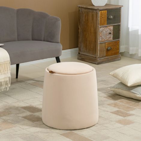REDOM Pouf de rangement 44x47.5cm ronde caché Couvercle amovible Polyester beige (1/5)