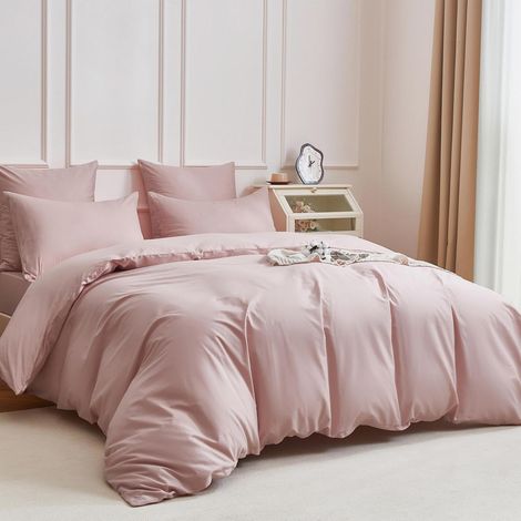 Linge de lit 220x240 cm coton rose 3 pièces avec fermeture éclair