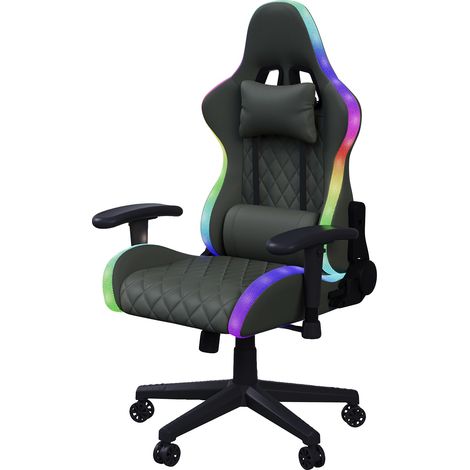 Chaise de jeu, éclairage RGB, ergonomique avec support lombaire, noir (1/2)
