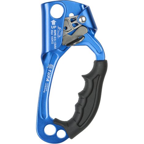 Mousqueton d'escalade droitier ascendeur manuel polyvalent pour grimpe en extérieur, alpinisme, arbre, ascendeur bleu