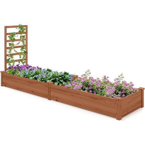 COSTWAY Fioriera da Esterno e Traliccio, Letto Rialzato in Legno per Fiori, Erbe, Verdure, Frutta e Viti Rampicanti, Aiuola Elevata da Giardino con Spalliera, 235CM x 63CM x 102CM (Marrone) (1/5)