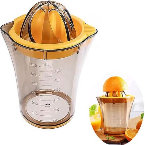 Spremiagrumi manuale con due testine e doppio beccuccio, capacità 600 ml. Spremitura rapida ed efficiente. Base antiscivolo. (1/5)