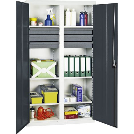 Stumpf Armoire à outils et matériaux Série 3000 gris clair / gris anthracite + 6 tiroirs 100 mm + cloison centrale + 6 étagères extractibles - 3004271